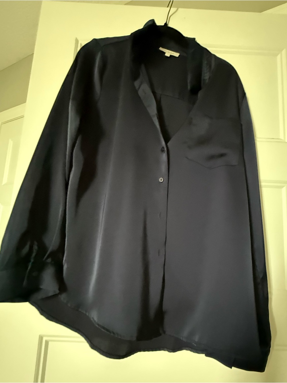 Skies Are Blue Navy Satin Long-Sleeve Button Shirt